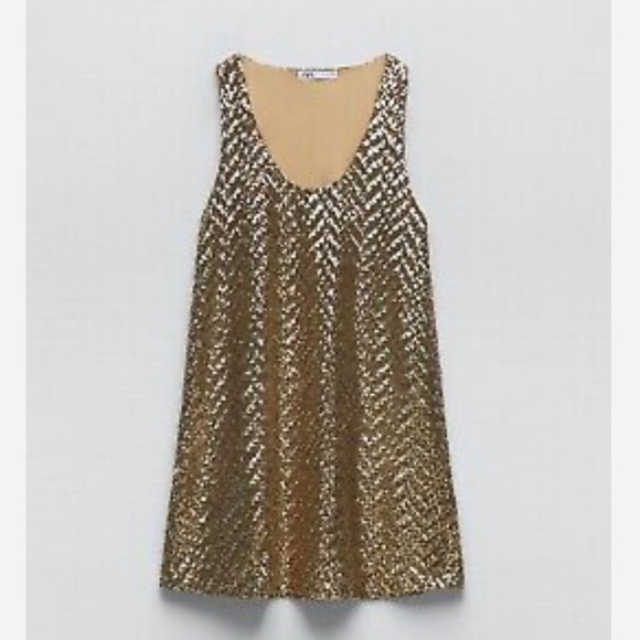 Zara gold sequin knit mini dress BLOGGERS FAVORITE!!!! NWT - Picture 6 of 16